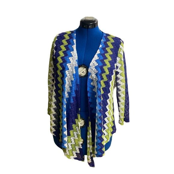 RUBY RD. Women’s Asymmetrical Shrug Cardigan Size Small Green Blue and White - Picture 1 of 8